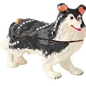 Elegant Black and White Dog Trinket Box